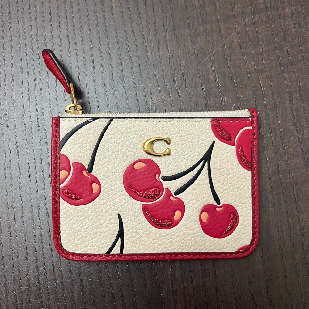 Coach Cherry Motif Card Holder in Red and Cream
